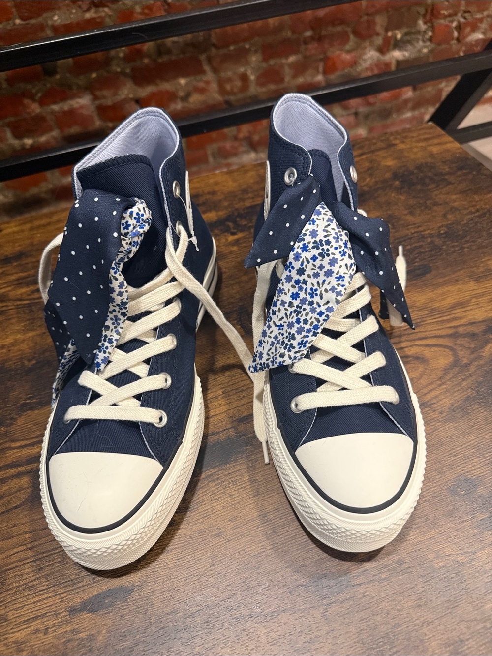 Converse High-Top Sneakers in Navy and White - Picture 2 of 5